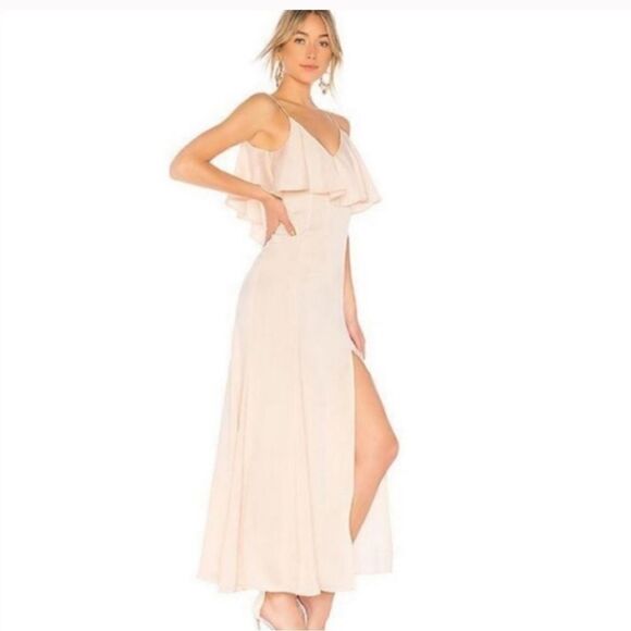 REVOLVE, LPA V Neck Ruffle Gown in Champagne - Picture 2 of 16